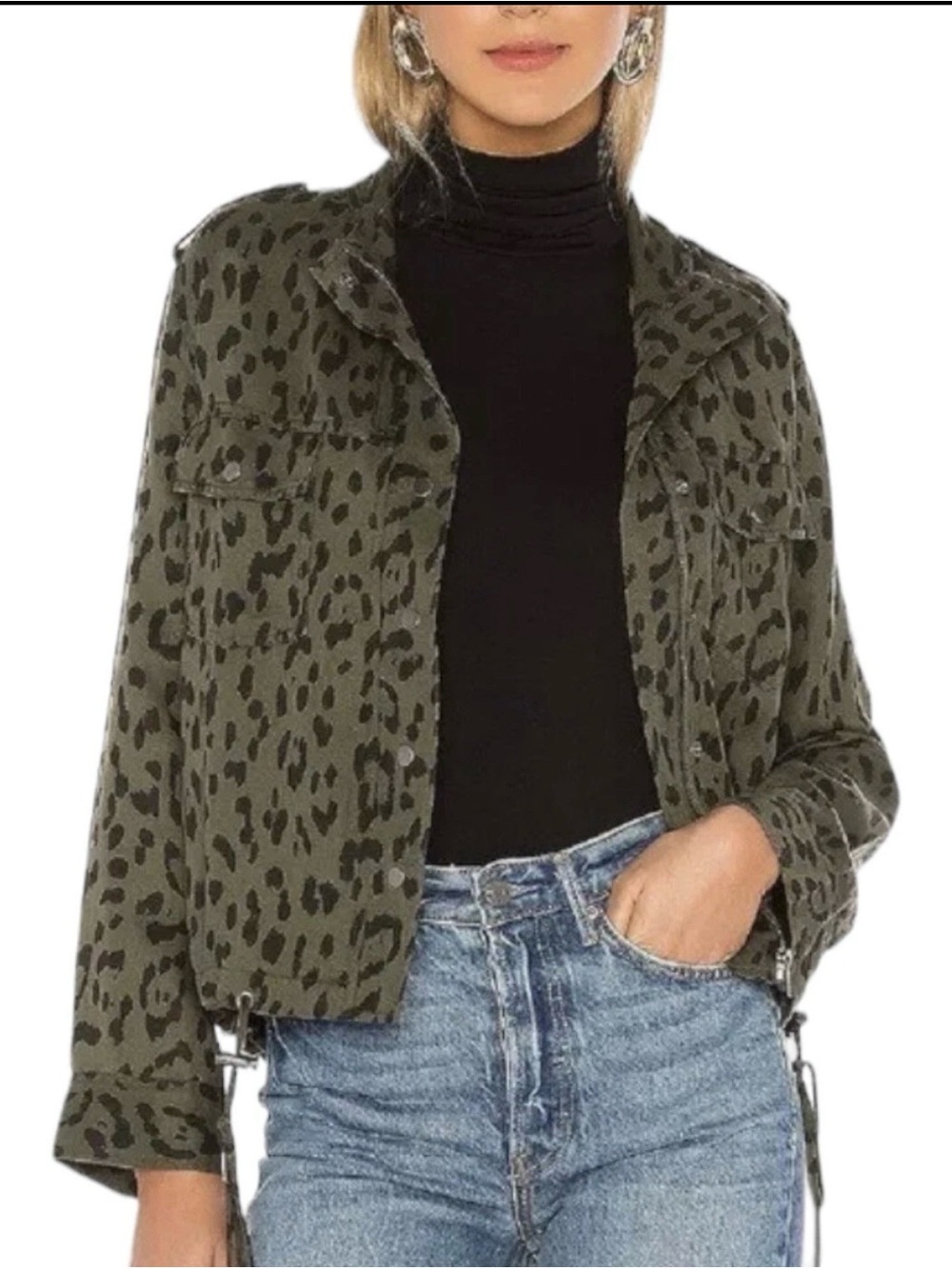 Rails Collins Green Leopard Utility Jacket Womens Size L Lyocell Linen Blend
